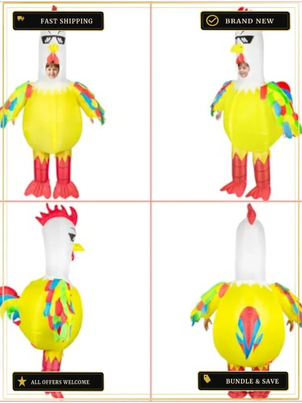 Kids Inflatable Chicken Costume Blow Up Halloween Cosplay Party